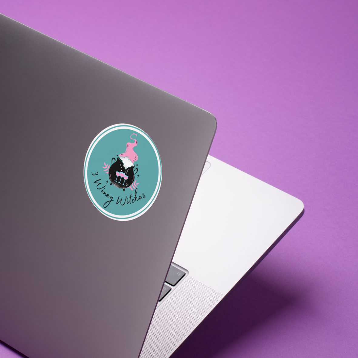 3 Winey Witches Wine and Cauldron Round Sticker