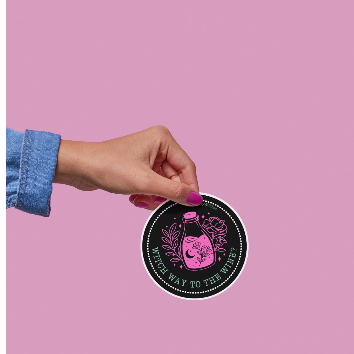 Witch Way to the Wine Round Sticker